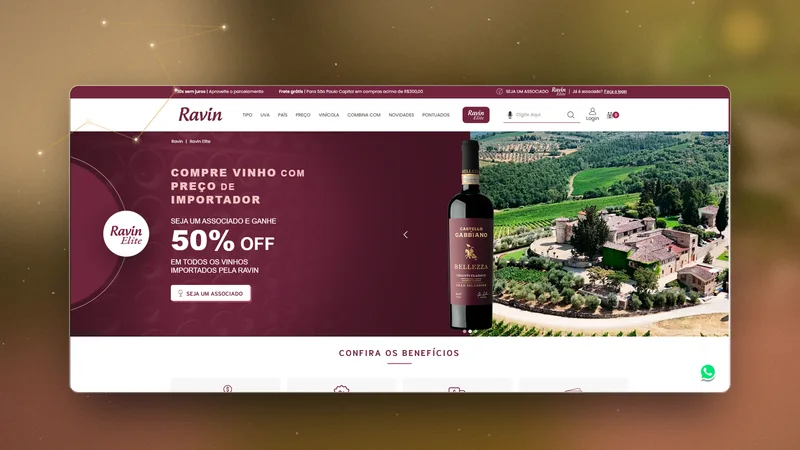 Home page of the Ravin wine store, promoting the Ravin Elite subscription.