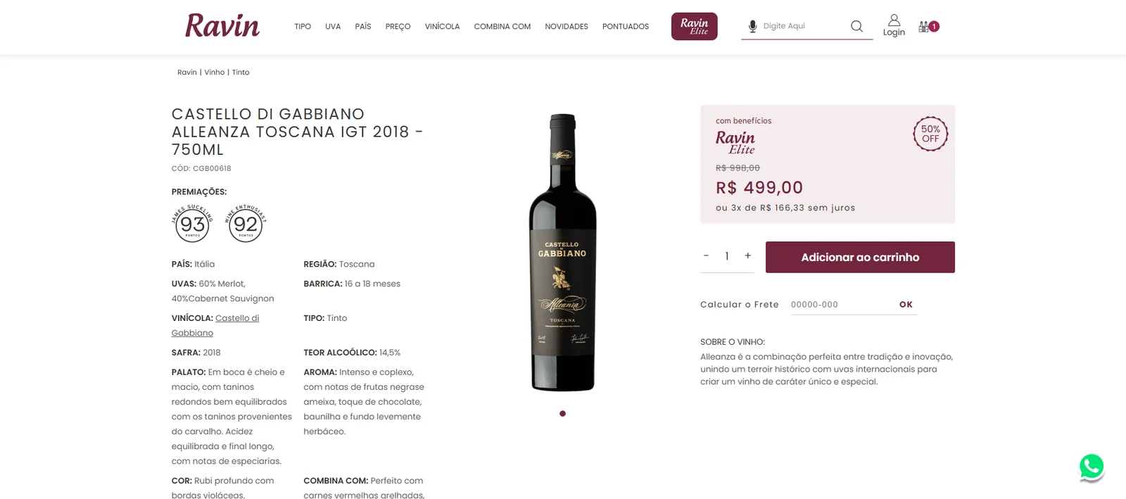Product page as a member: only the member price, with the regular price struck through.